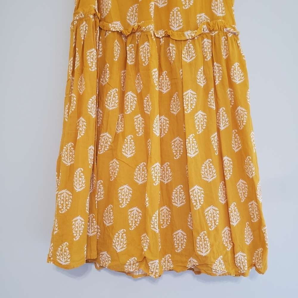 Lucky Brand Mustard Yellow Leaf Babydoll Dress Small Sleeveless Cotton Blend - Picture 3 of 12